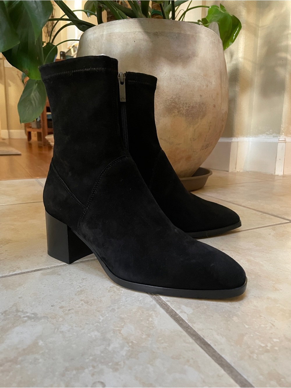 Aquatalia Black Suede Block-Heel Ankle Boots